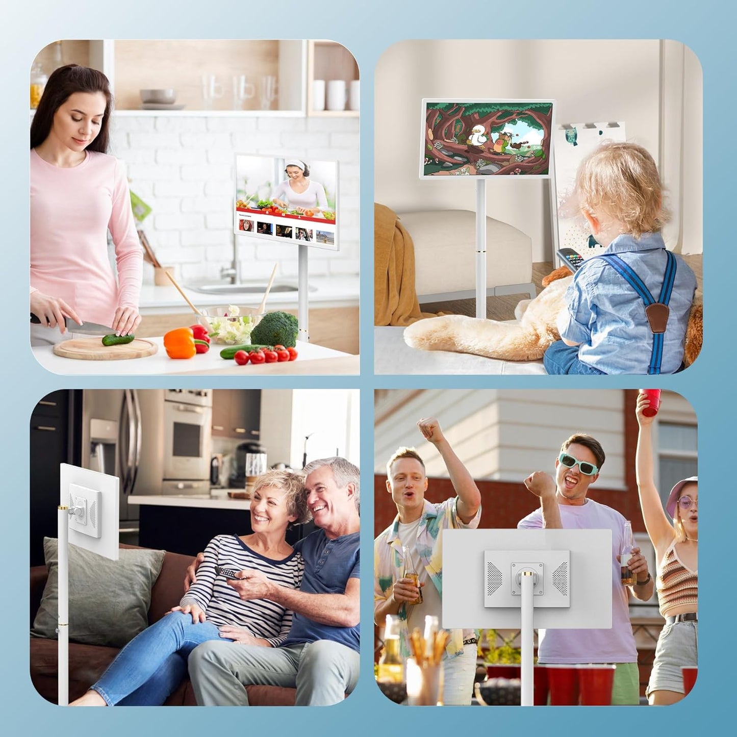 32-Inch Portable Smart TV on Wheels with Touch Screen Monitor | 8G RAM +128G Storage | 8-core CPU Qualcomm | Built-in 8-10H Battery | 8MP Webcam | Android 13 OS | Full Swivel Rotation | Remote Control