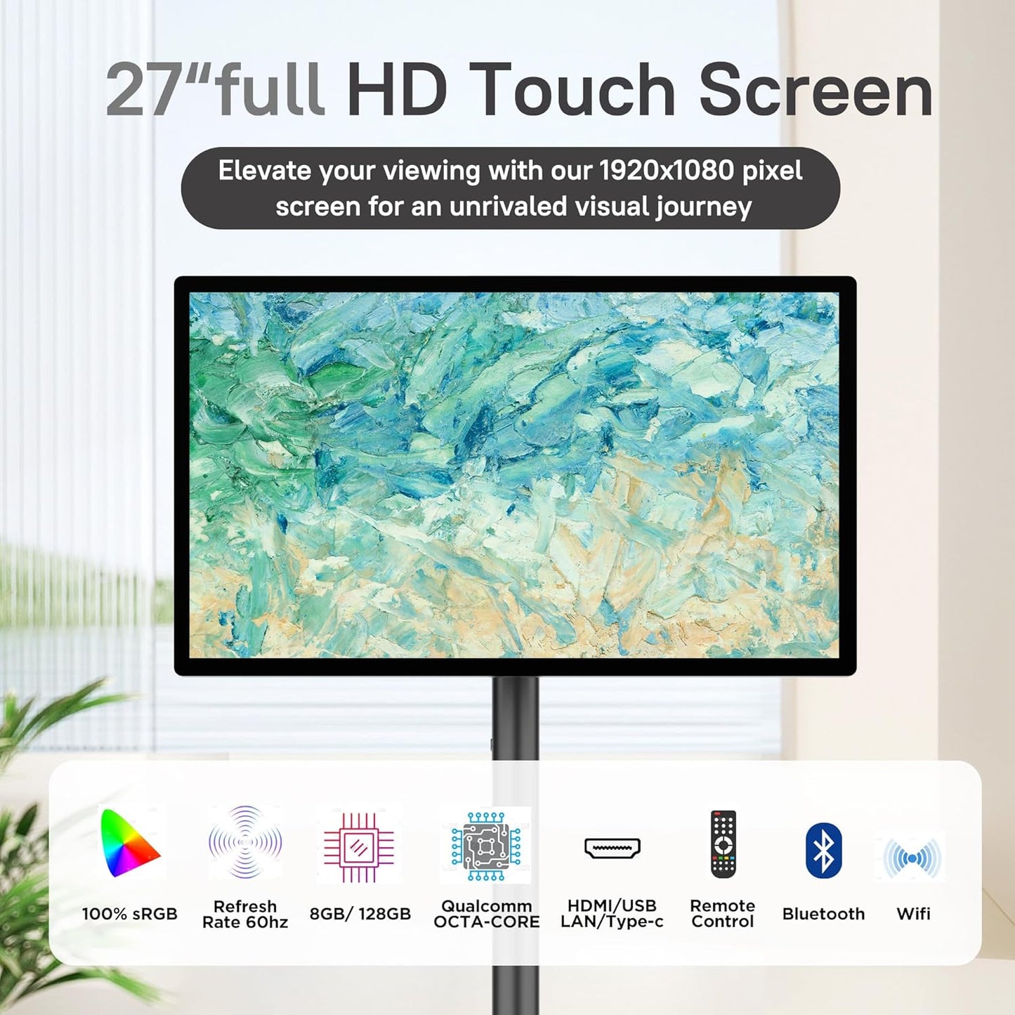 Bisprico 27-Inch 1080p Smart Portable TV Touch Screen Monitor Smart Rolling TV